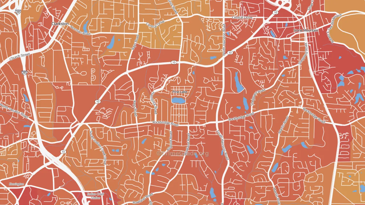 Pine Lake, GA Map of Vehicle Theft Rates