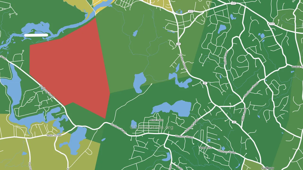 Pine Lake, MA Map of Vehicle Theft Rates