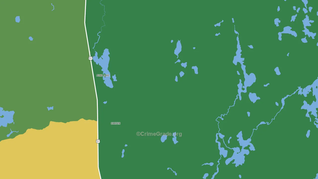 Pine Lake, WI Map of Vehicle Theft Rates