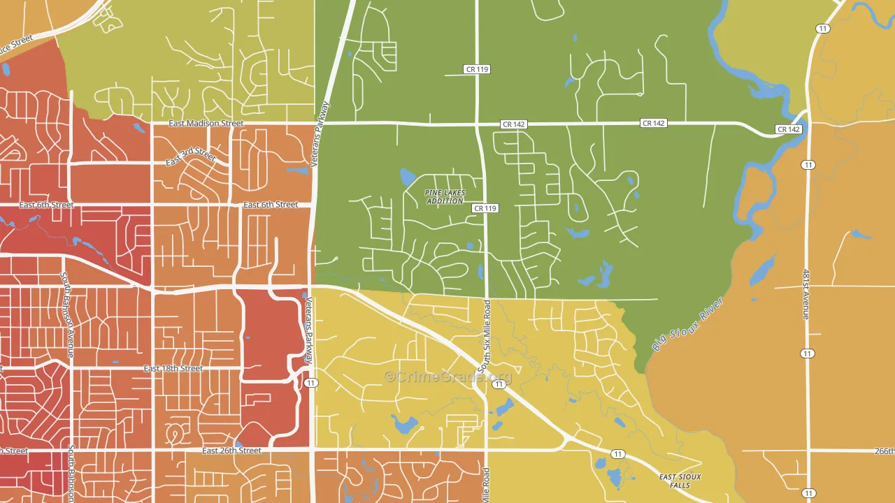 Pine Lakes Addition, SD Map of Vehicle Theft Rates