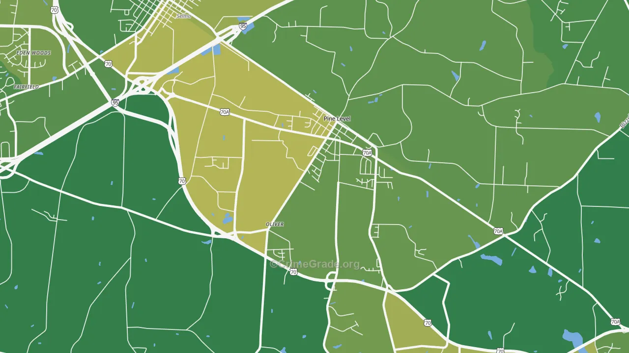 Pine Level, NC Map of Vehicle Theft Rates