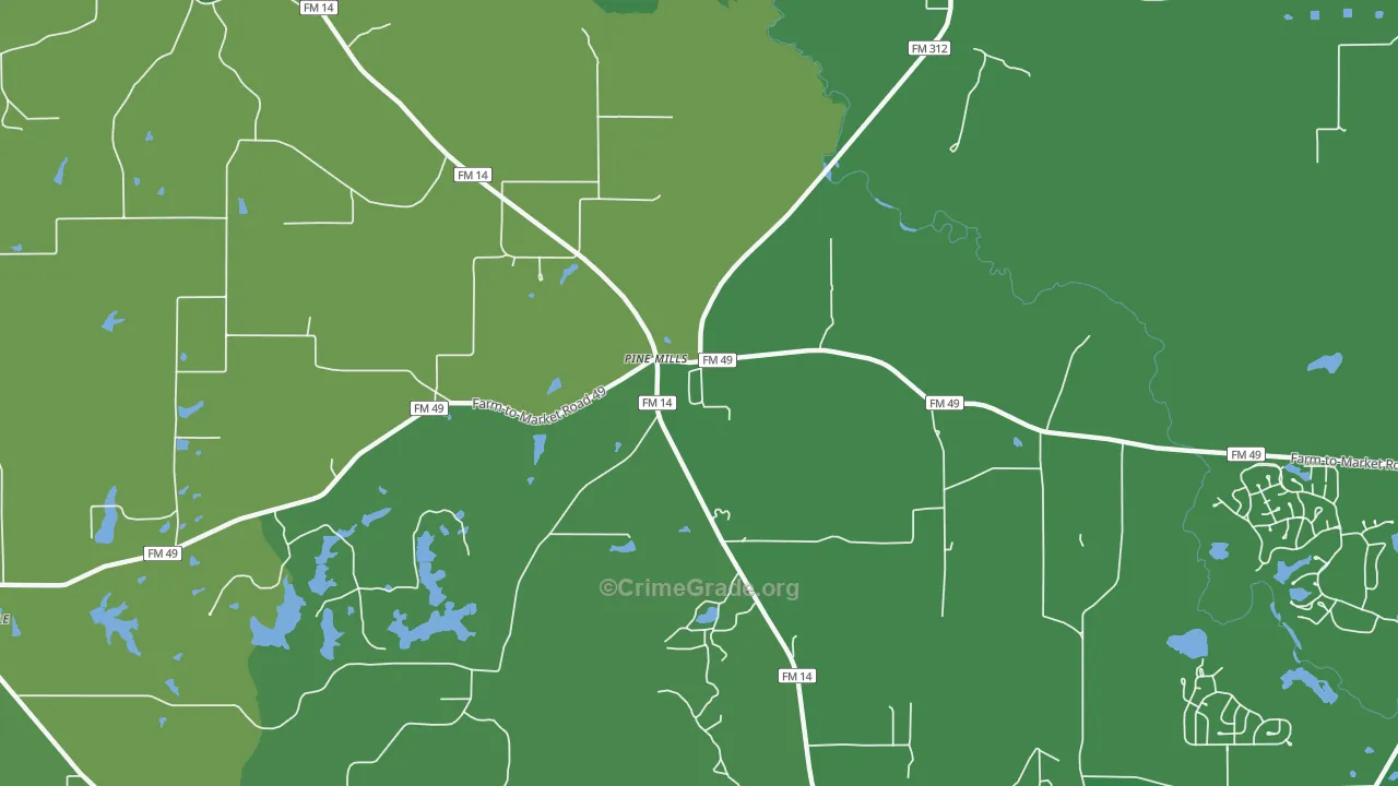 Pine Mills, TX Map of Vehicle Theft Rates