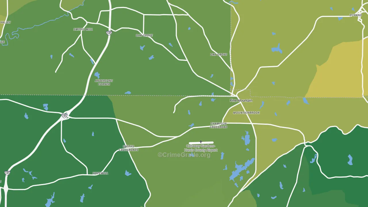 Pine Mountain, GA Map of Vehicle Theft Rates