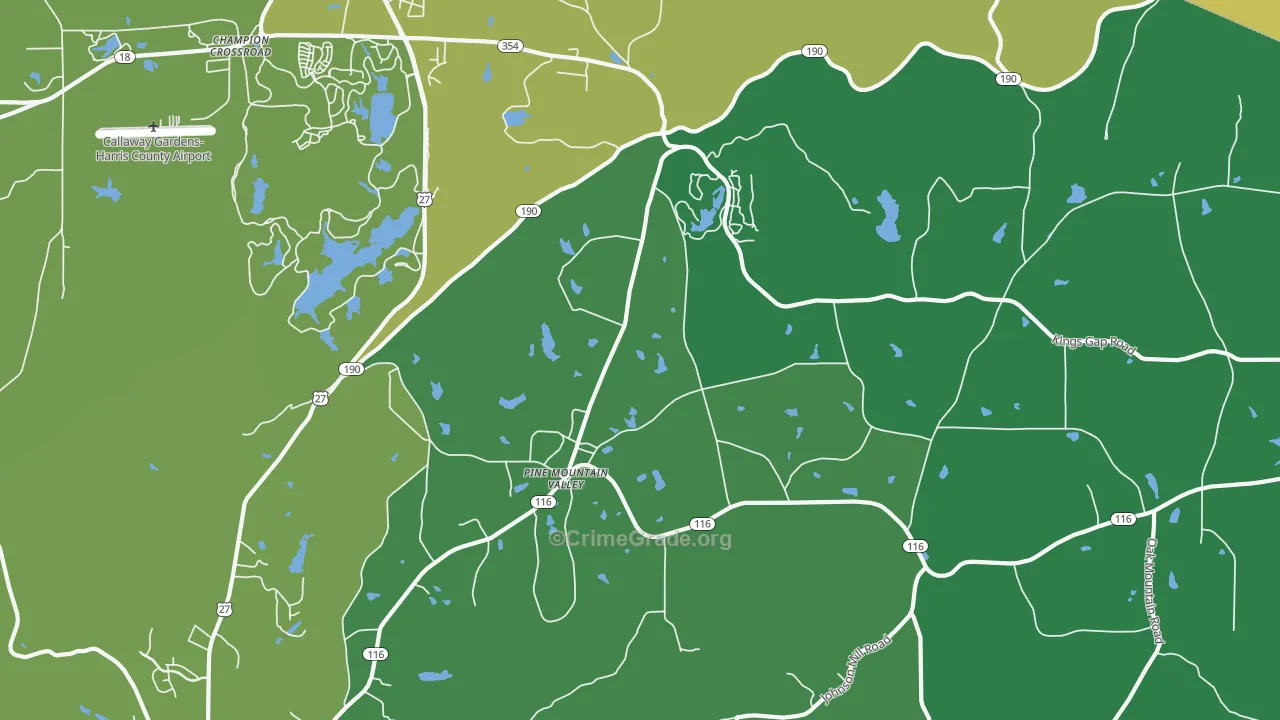 Pine Mountain Valley, GA Map of Vehicle Theft Rates