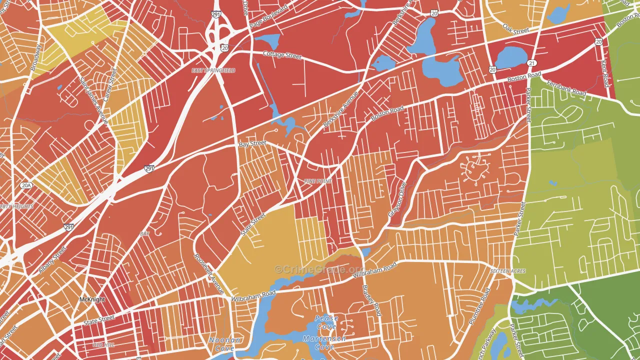 Pine Point, Springfield, MA Map of Vehicle Theft Rates