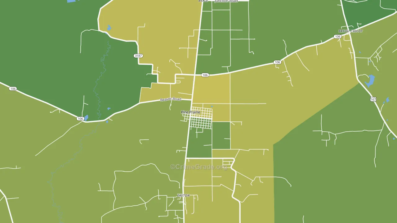 Pine Prairie, LA Map of Vehicle Theft Rates