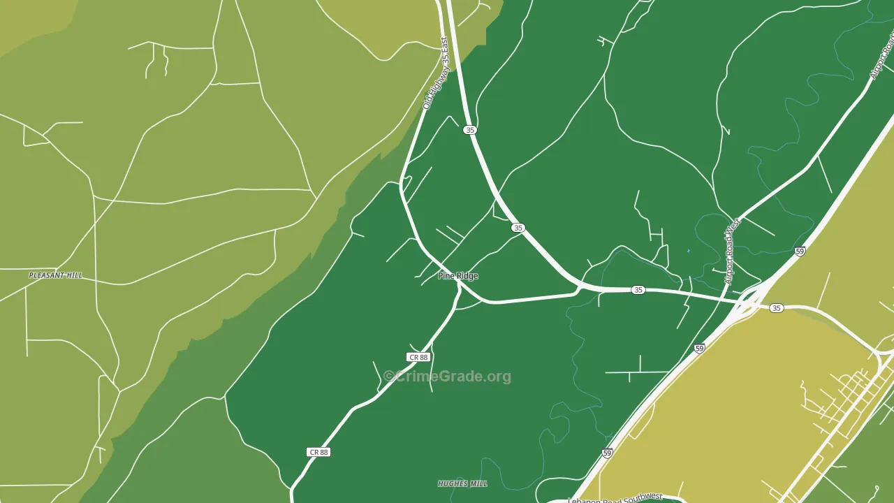 Pine Ridge, AL Map of Vehicle Theft Rates