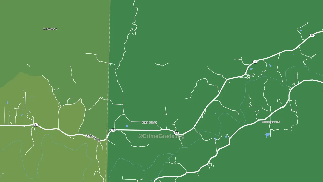 Pine Ridge, AR Map of Vehicle Theft Rates