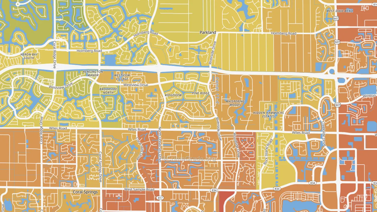Pine Ridge, Coral Springs, FL Map of Vehicle Theft Rates