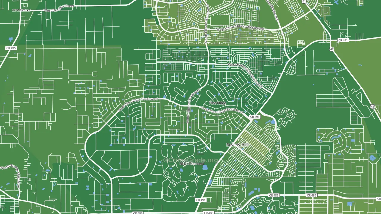Pine Ridge, FL Map of Vehicle Theft Rates