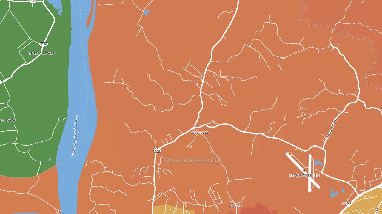 Pine Ridge, MS Map of Vehicle Theft Rates