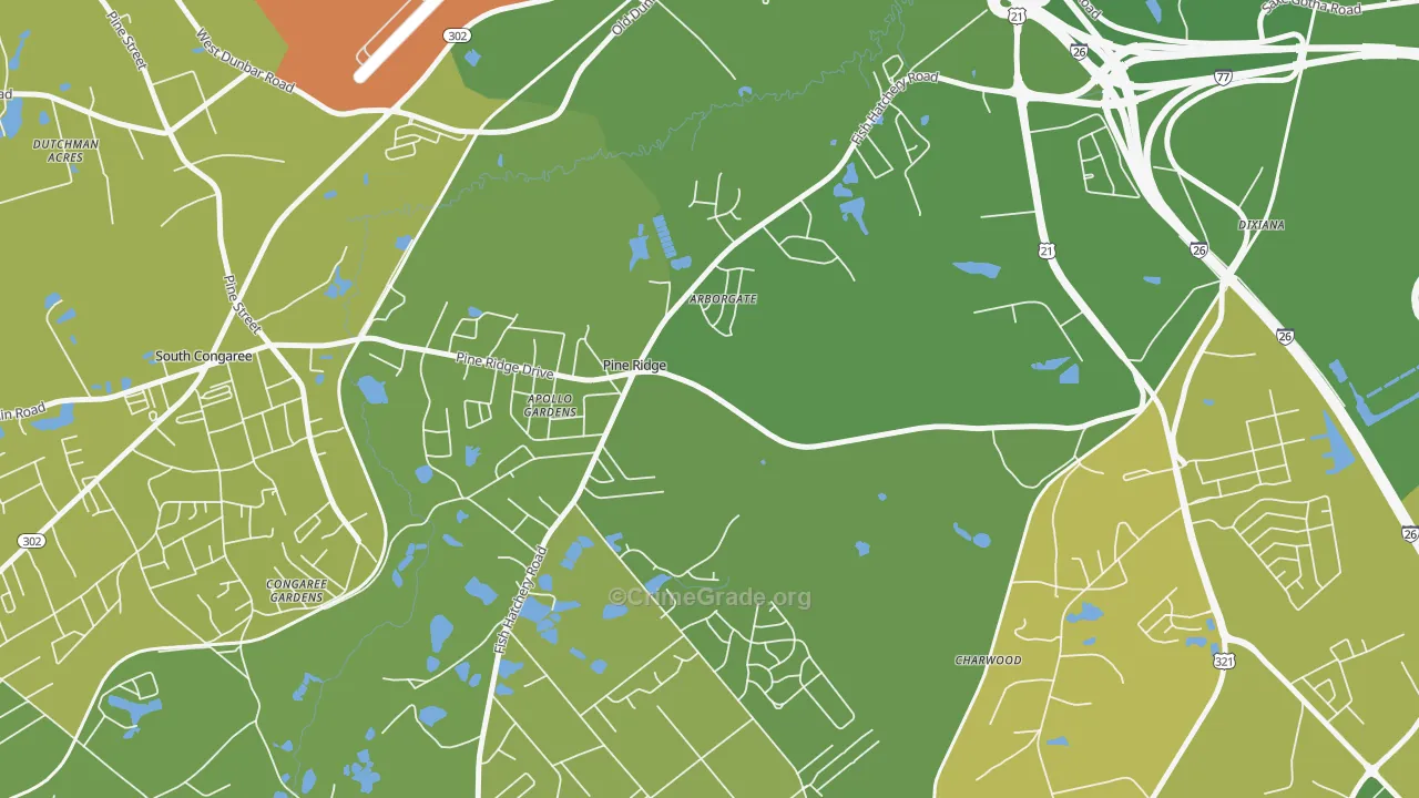 Pine Ridge, SC Map of Vehicle Theft Rates