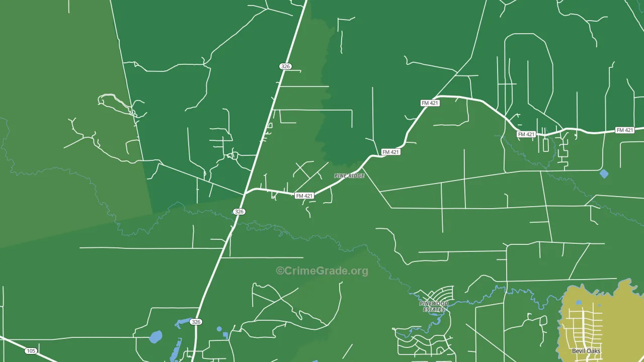Pine Ridge, TX Map of Vehicle Theft Rates