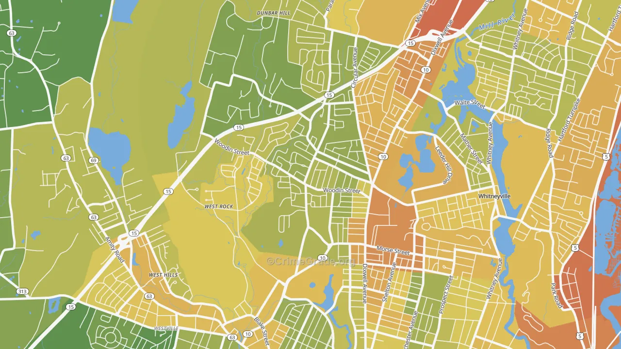 Pine Rock, Hamden, CT Map of Vehicle Theft Rates