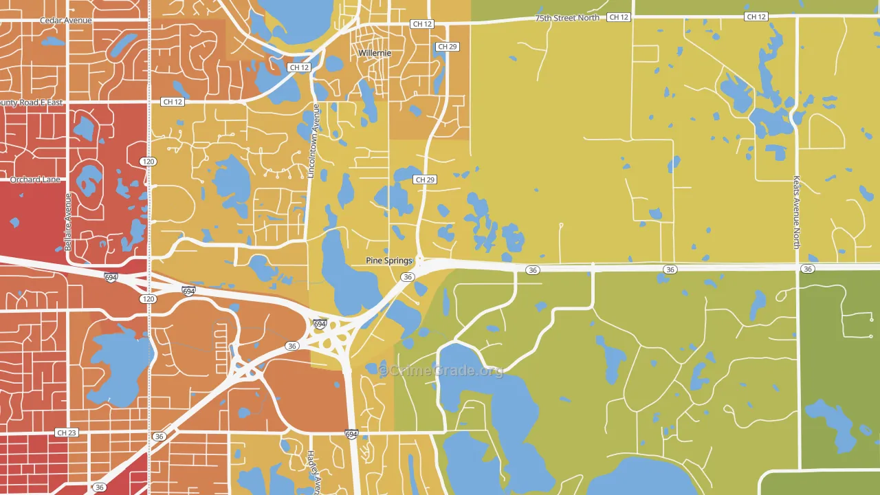 Pine Springs, MN Map of Vehicle Theft Rates