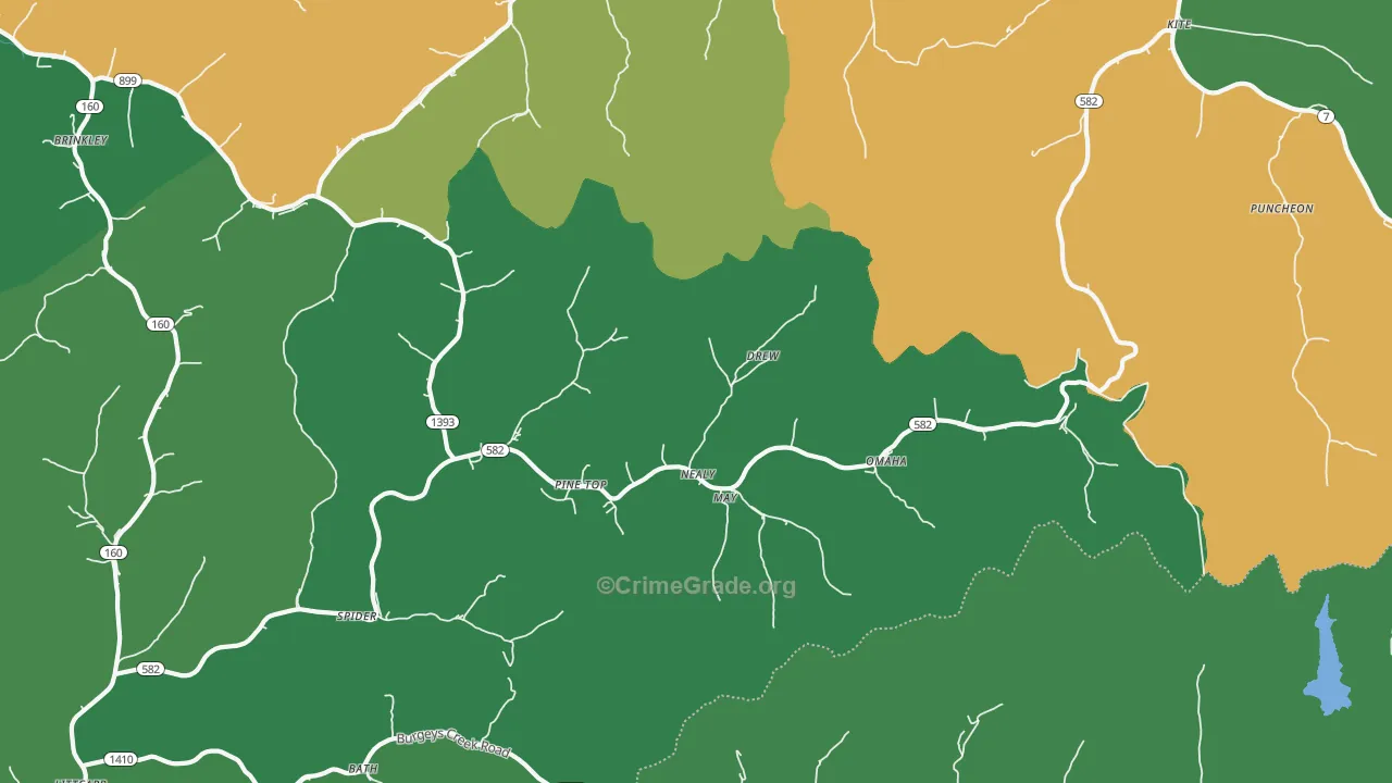 Pine Top, KY Map of Vehicle Theft Rates