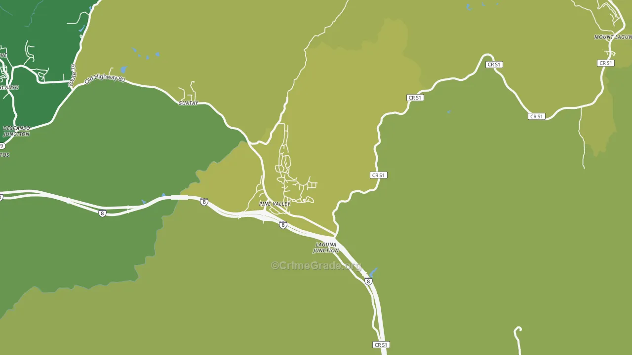 Pine Valley, CA Map of Vehicle Theft Rates