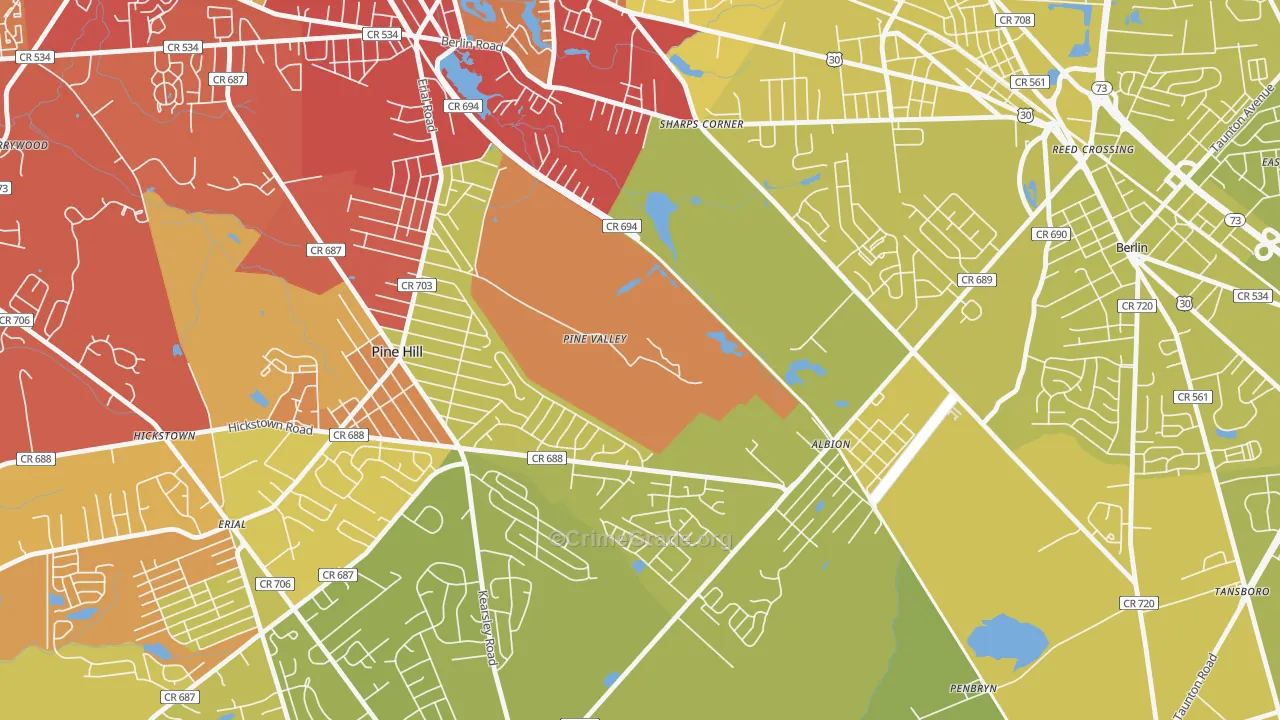 Pine Valley, NJ Map of Vehicle Theft Rates