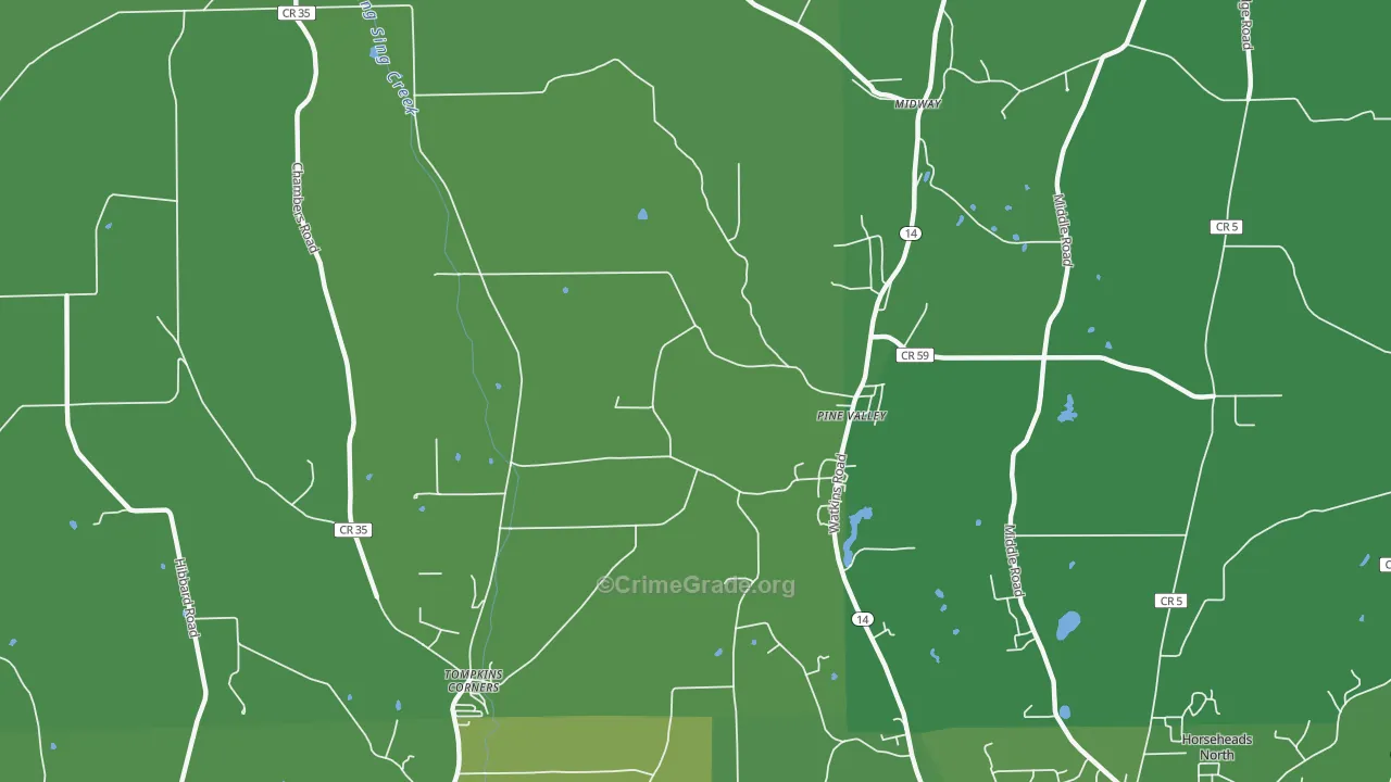 Pine Valley, NY Map of Vehicle Theft Rates