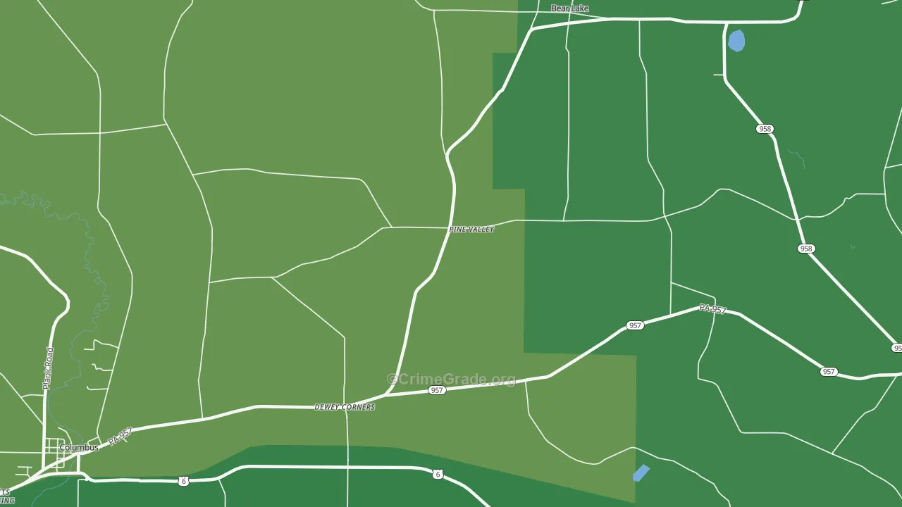 Pine Valley, PA Map of Vehicle Theft Rates