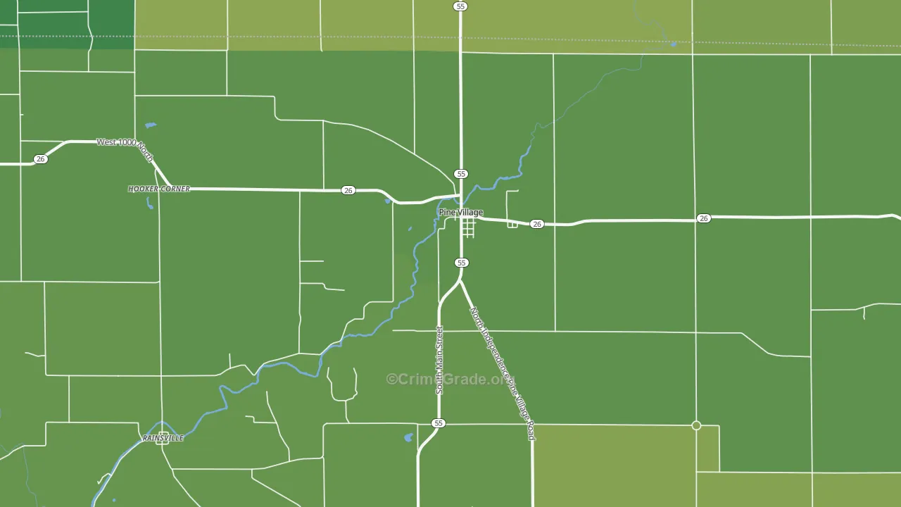 Pine Village, IN Map of Vehicle Theft Rates