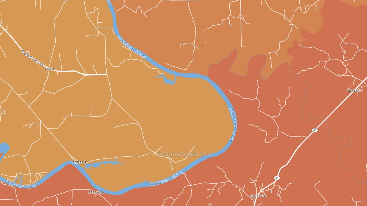 Pinebelt, AL Map of Vehicle Theft Rates