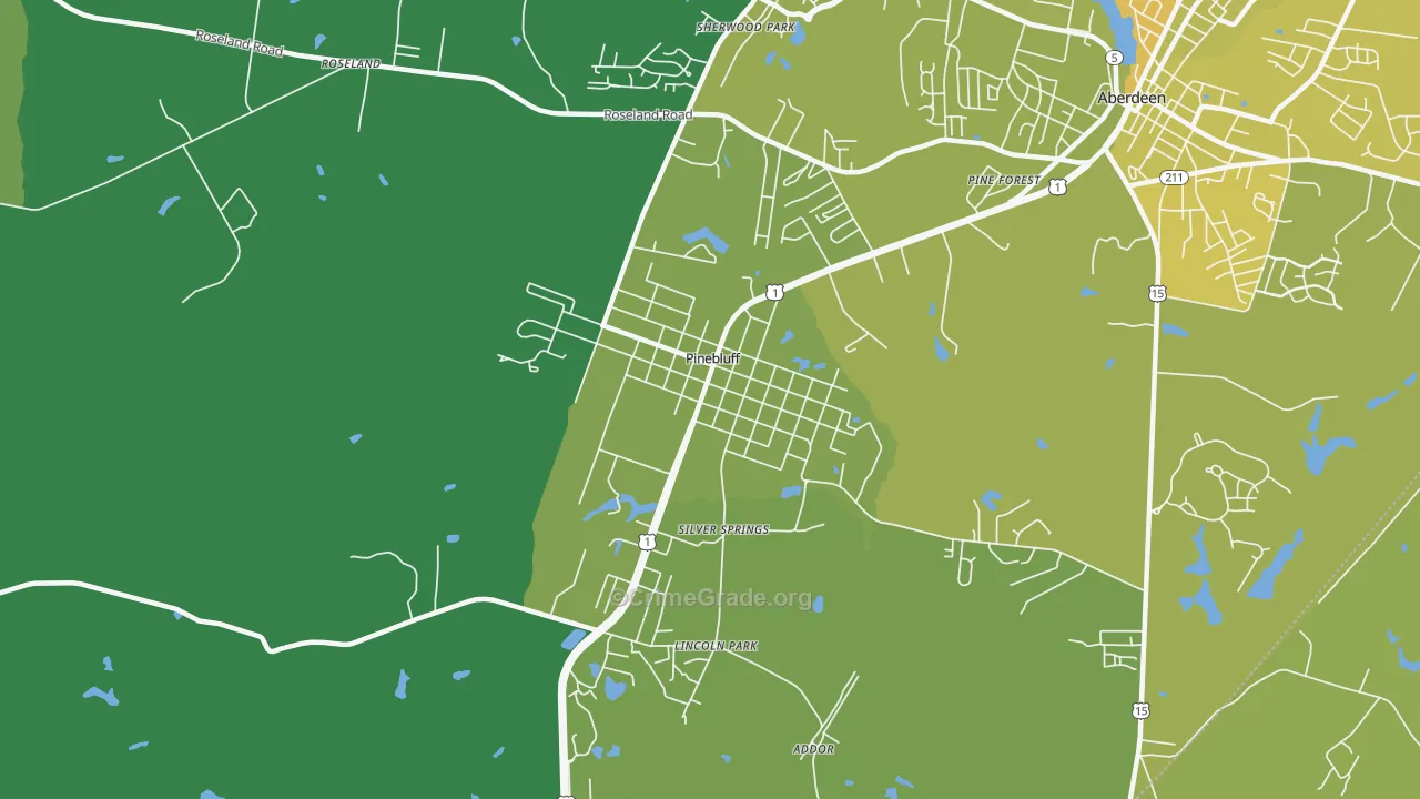 Pinebluff, NC Map of Vehicle Theft Rates