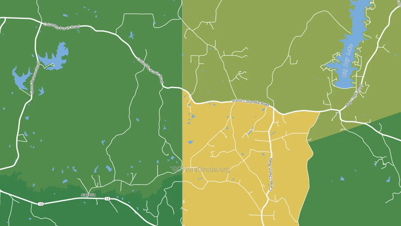 Pinebur, MS Map of Vehicle Theft Rates
