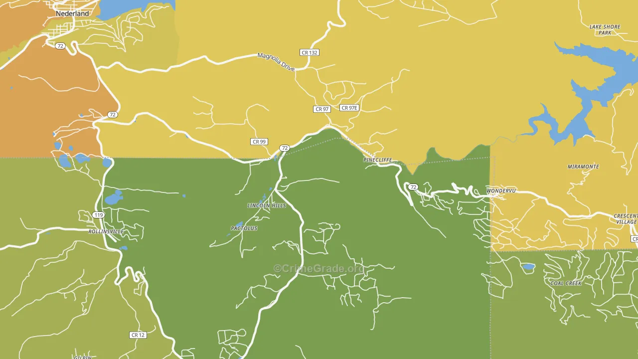 Pinecliffe, CO Map of Vehicle Theft Rates