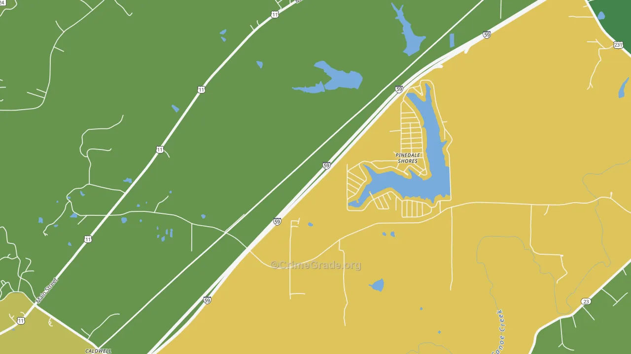 Pinedale Shores, AL Map of Vehicle Theft Rates