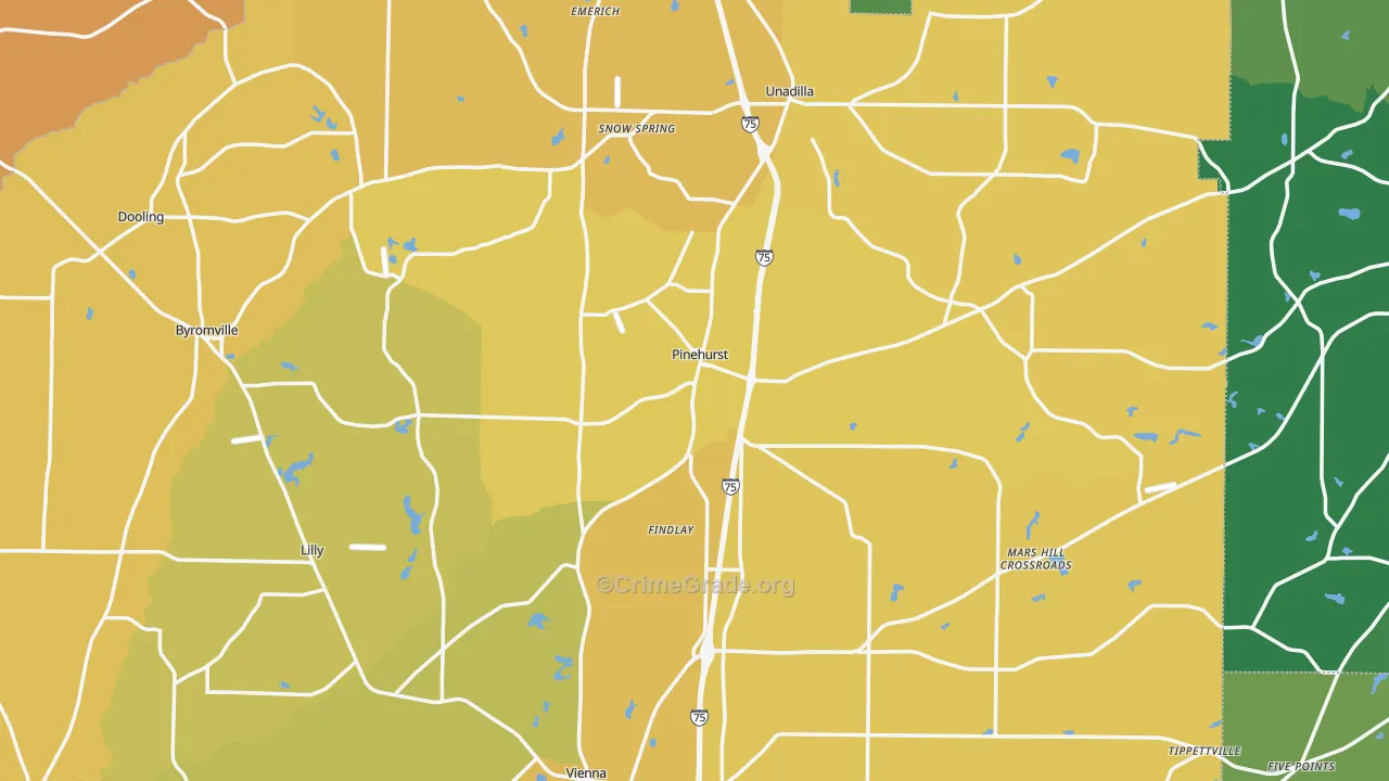 Pinehurst, GA Map of Vehicle Theft Rates