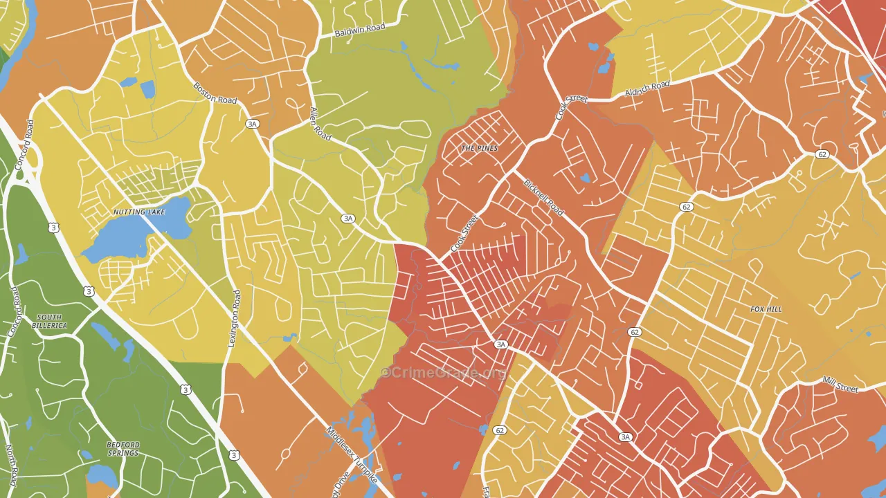 Pinehurst, MA Map of Vehicle Theft Rates