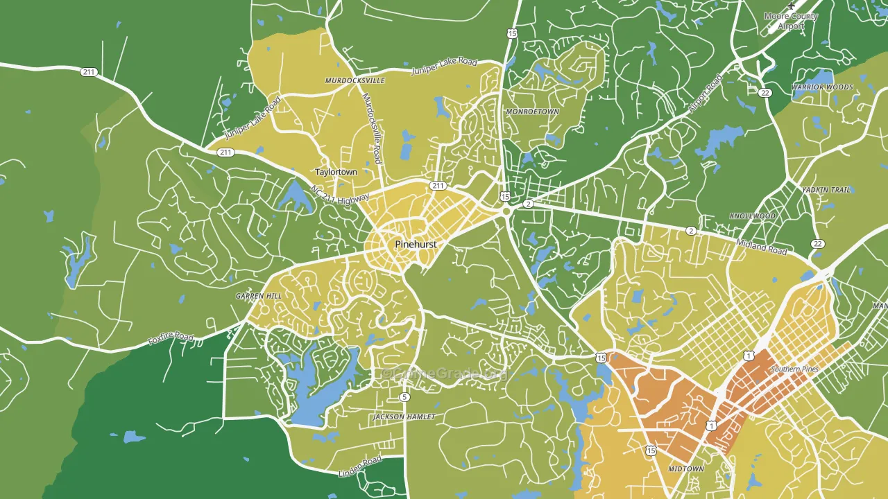 Pinehurst, NC Map of Vehicle Theft Rates