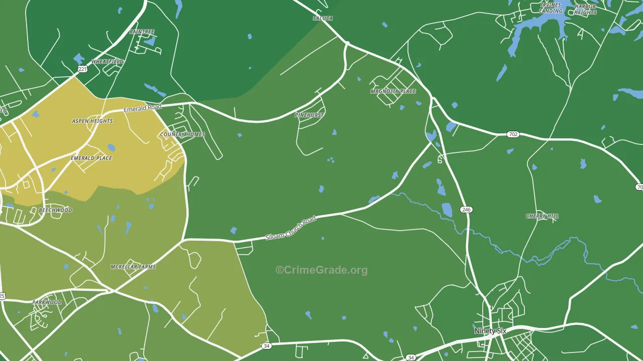 Pinehurst, SC Map of Vehicle Theft Rates