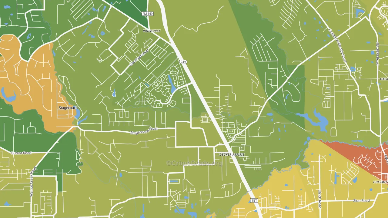 Pinehurst, TX Map of Vehicle Theft Rates