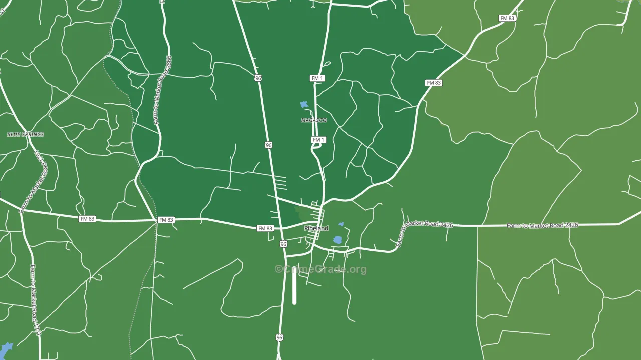 Pineland, TX Map of Vehicle Theft Rates