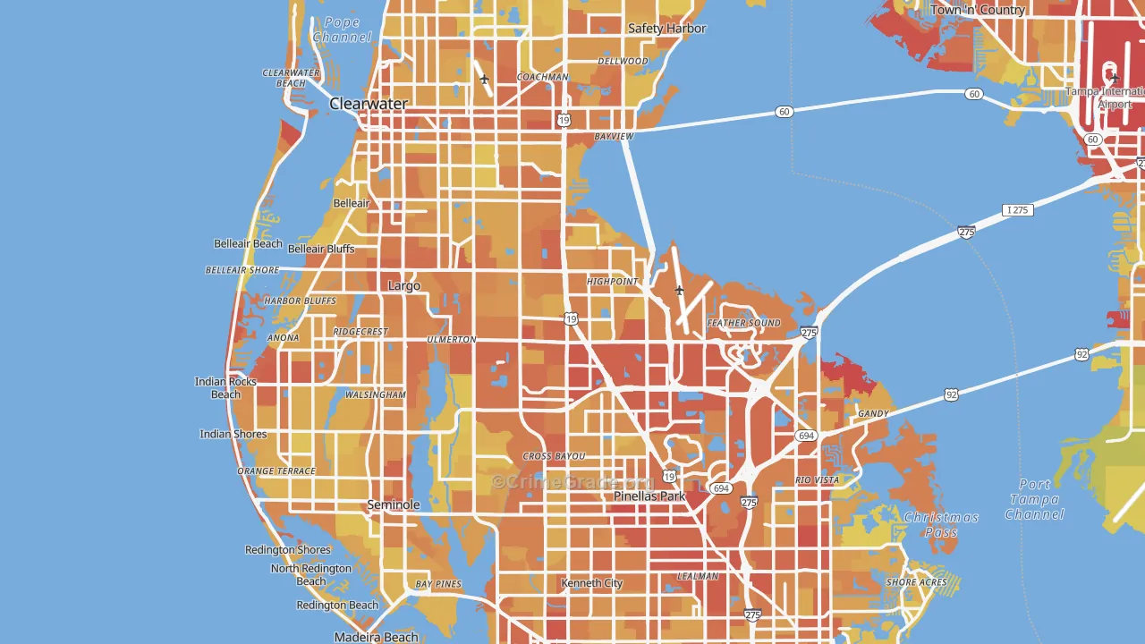 Pinellas County, FL Map of Vehicle Theft Rates