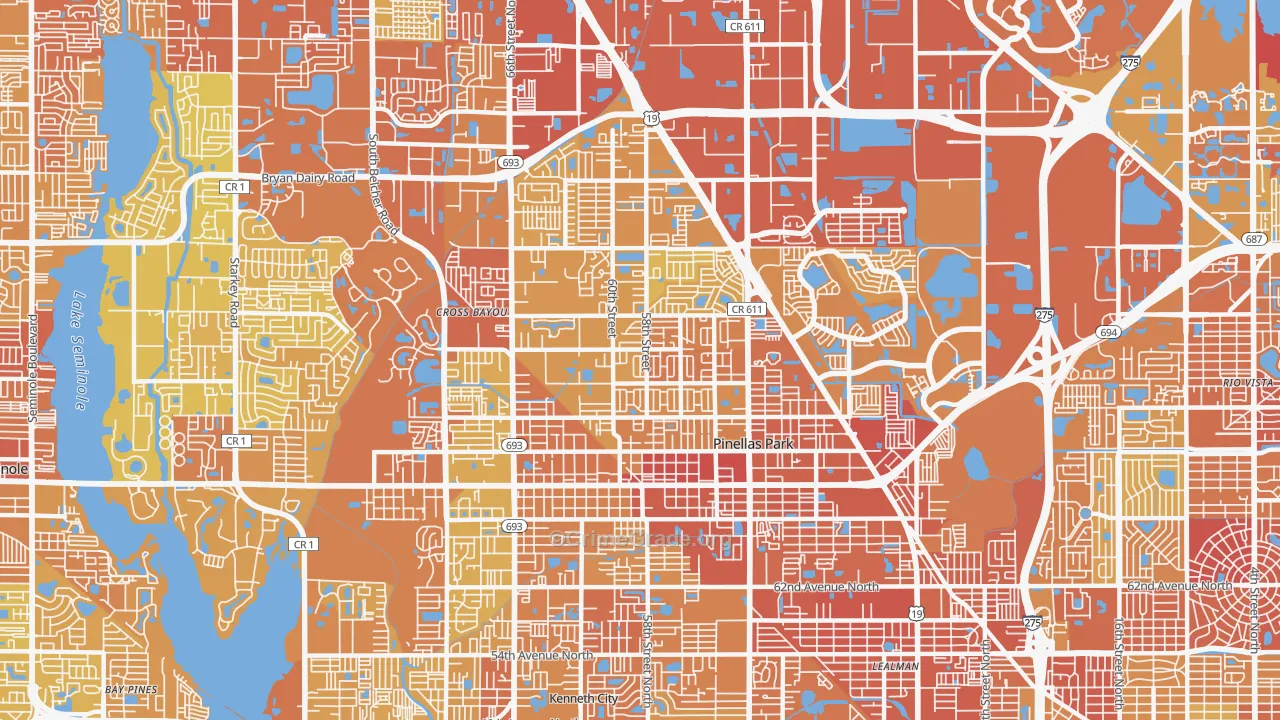 Pinellas Park, FL Map of Vehicle Theft Rates