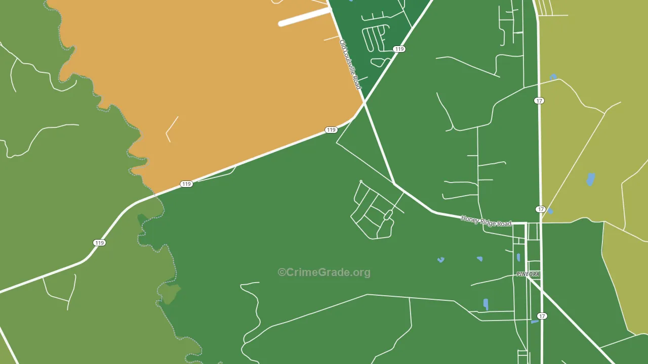 Pineora, GA Map of Vehicle Theft Rates