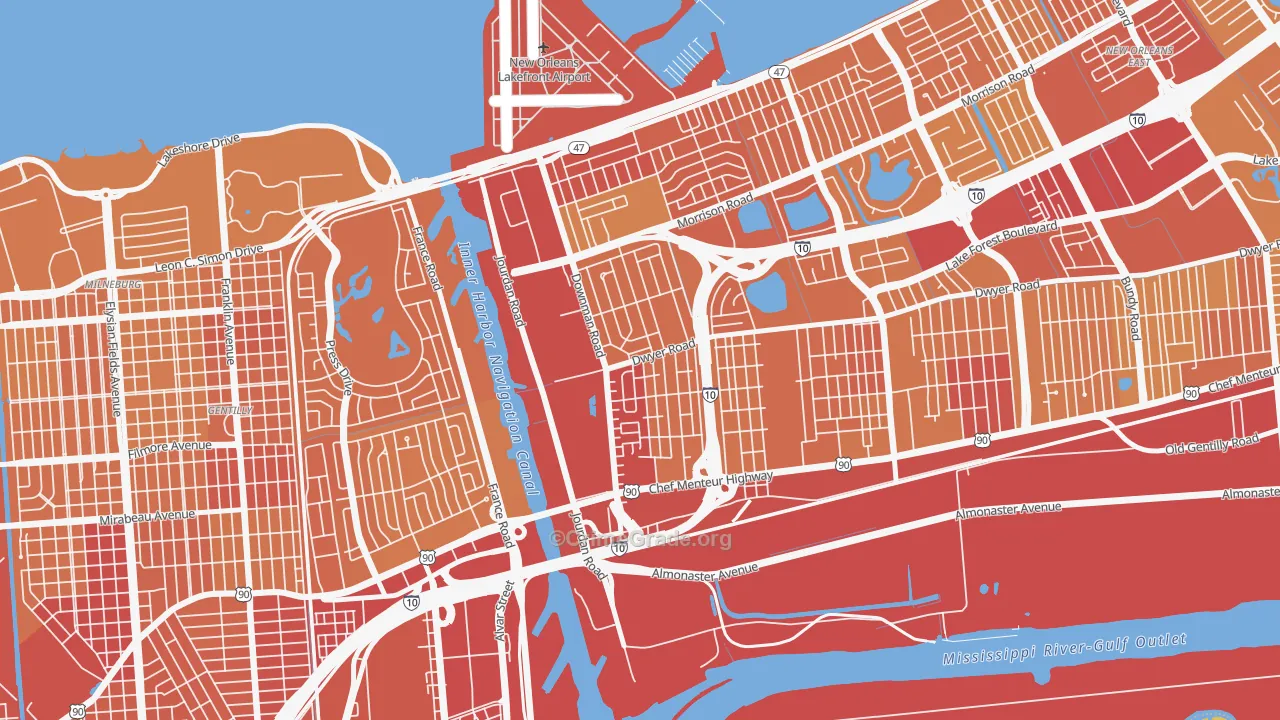 Pines Village, New Orleans, LA Map of Vehicle Theft Rates