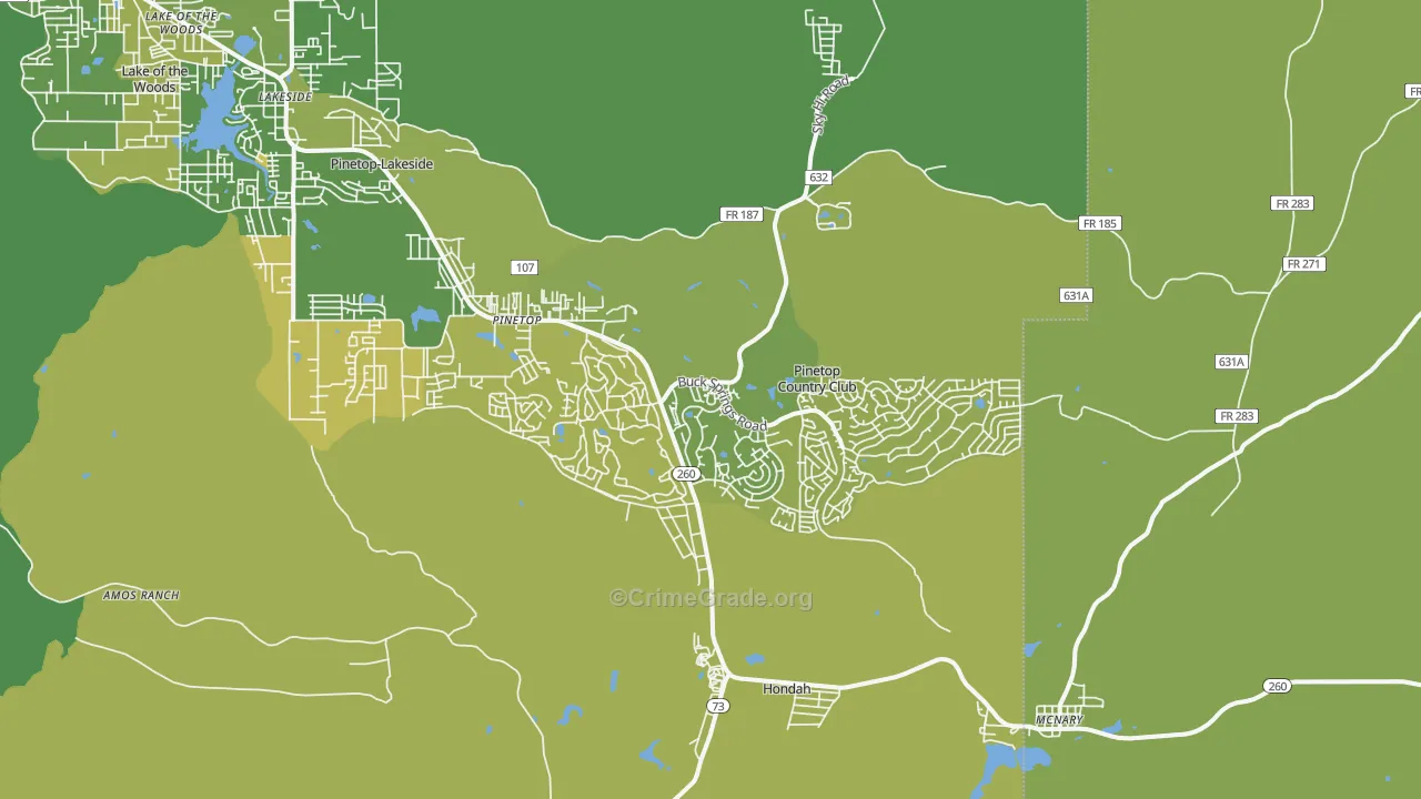 Pinetop, AZ Map of Vehicle Theft Rates