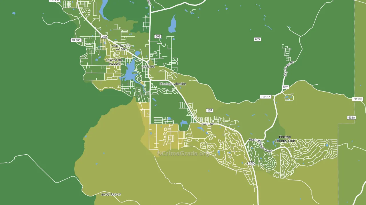 Pinetop-Lakeside, AZ Map of Vehicle Theft Rates