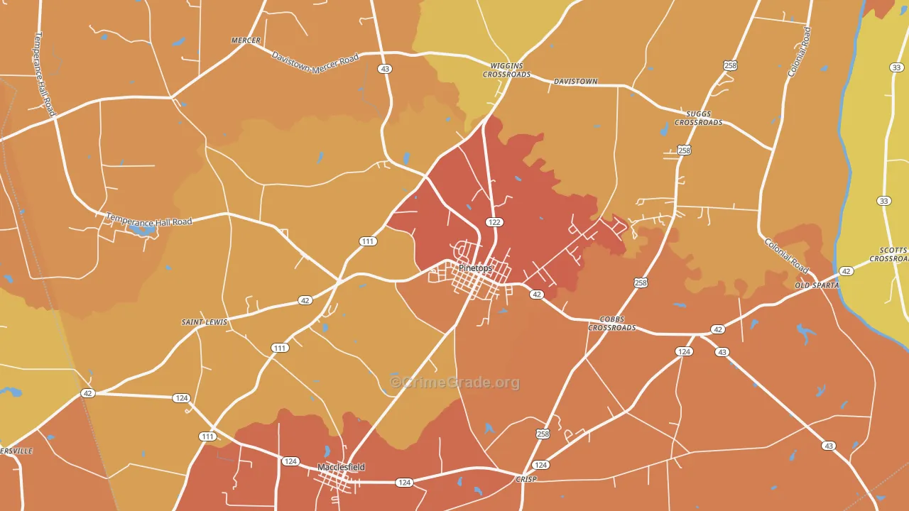 Pinetops, NC Map of Vehicle Theft Rates