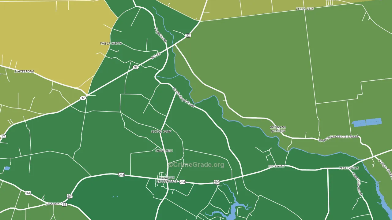 Pinetown, NC Map of Vehicle Theft Rates