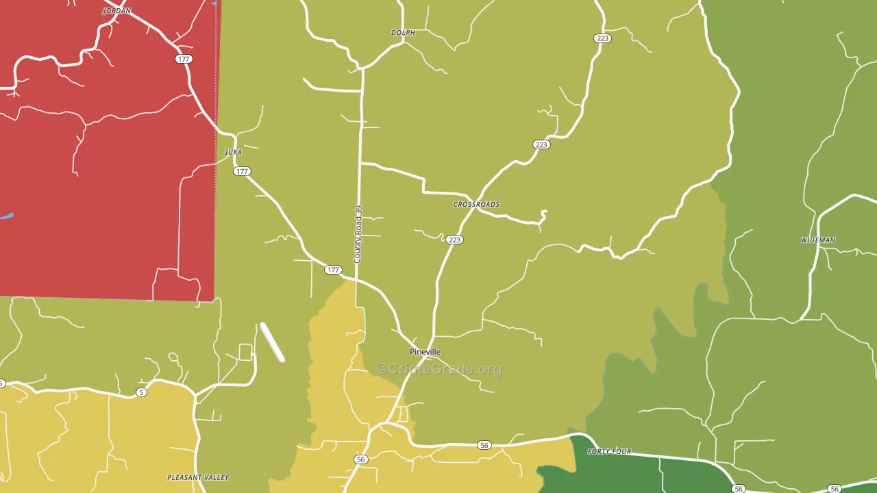 Pineville, AR Map of Vehicle Theft Rates