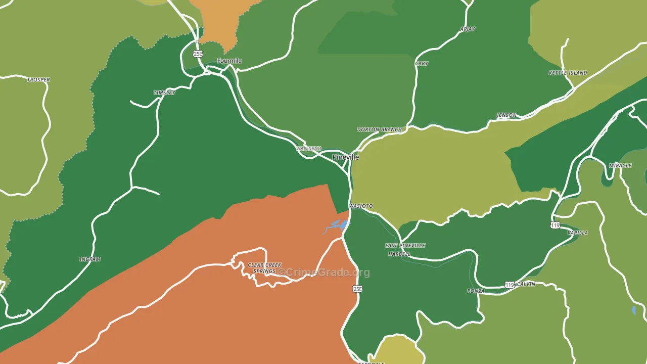 Pineville, KY Map of Vehicle Theft Rates
