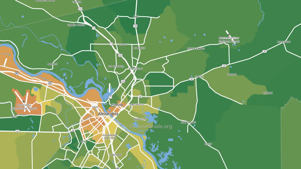 Pineville, LA Map of Vehicle Theft Rates
