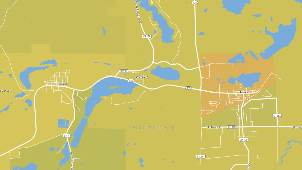 Pineville, MN Map of Vehicle Theft Rates