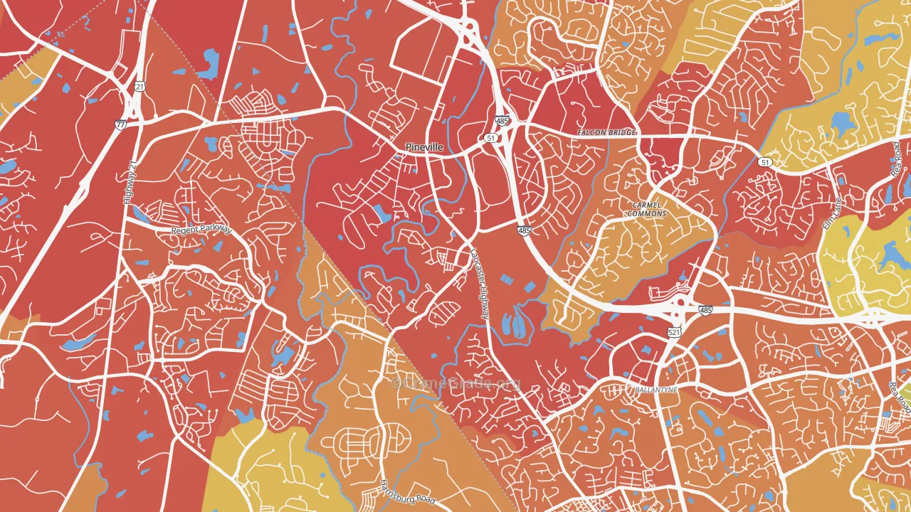 Pineville, NC Map of Vehicle Theft Rates