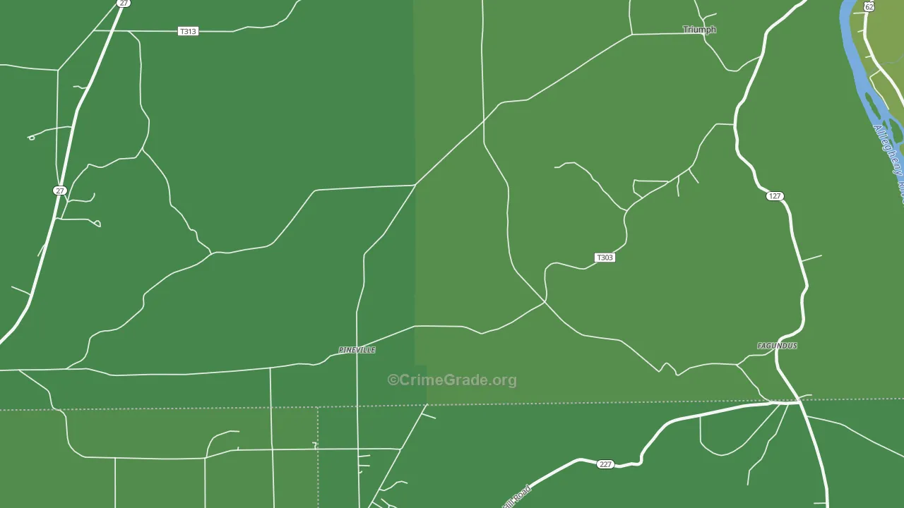 Pineville, PA Map of Vehicle Theft Rates